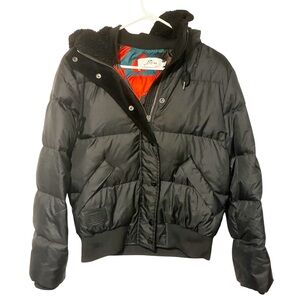 Coach F20974 Black Solid‎ Camo Short Puffer With Shearling Full Zip Size Medium
